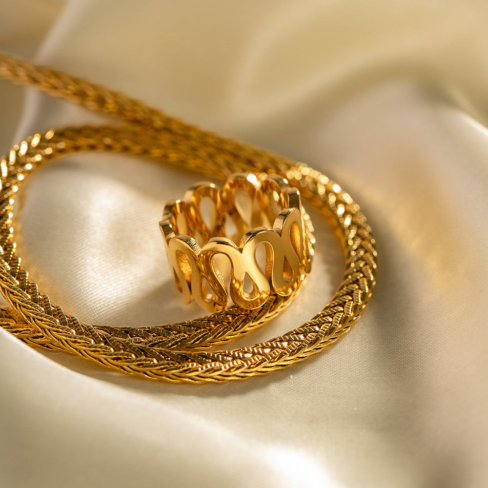 Women's Double 18K Gold Plated Ring Stainless Steel Symmetrical Geometric Ins Style Line Design Ring For Her