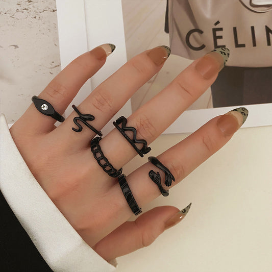 Womens Vintage Rings Set Geometric Snake Cross Jewelry