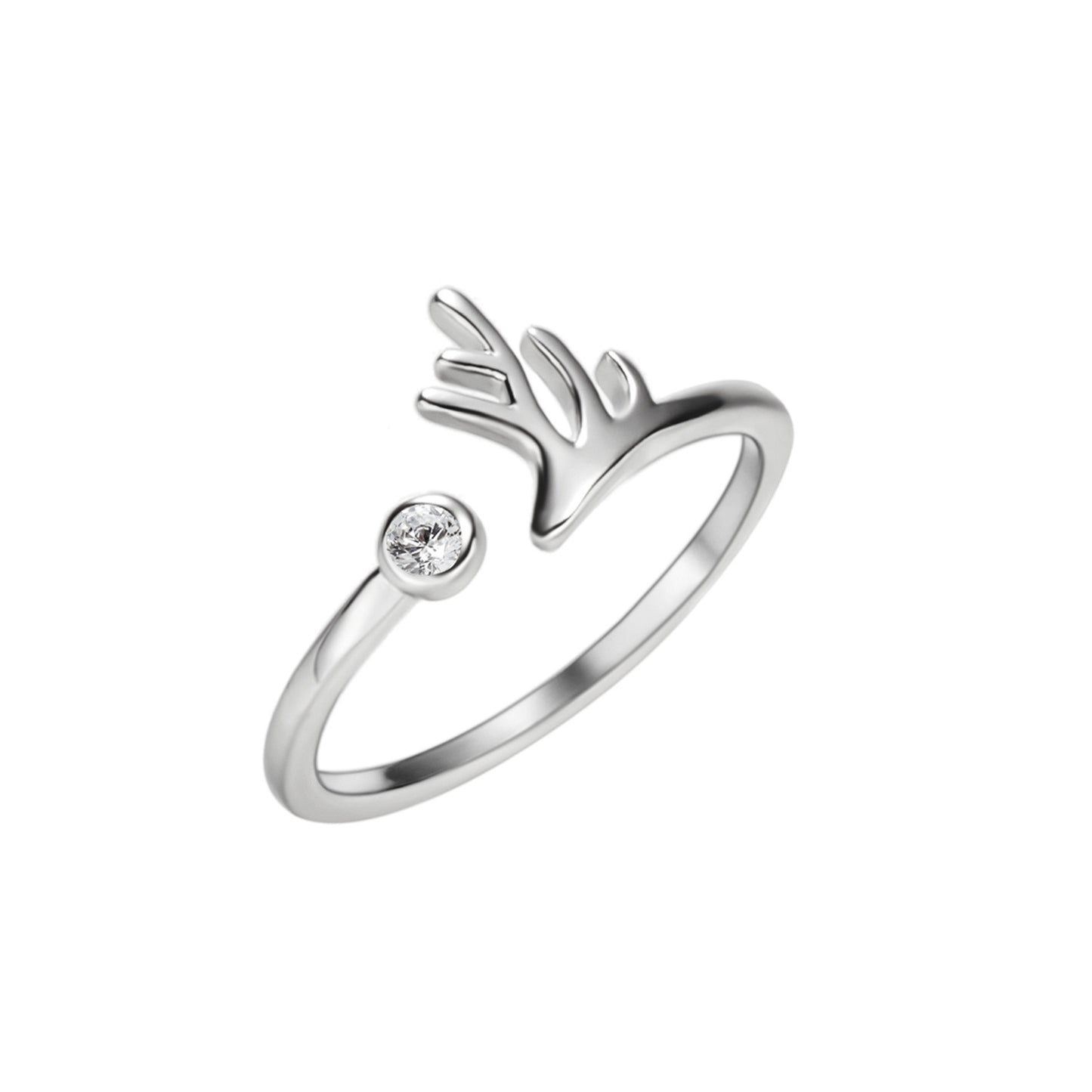 Adjustable Deer Horn Ring With Imitation Pearl Accents Copper Metal Open Ring For Women European Design Jewelry