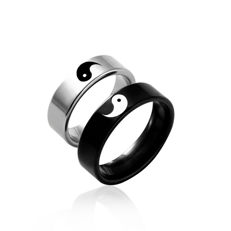 Yin Yang Couple Rings Stainless Steel Tai Chi Matching Rings for Couples His and Hers Promise Wedding Band Classic 2