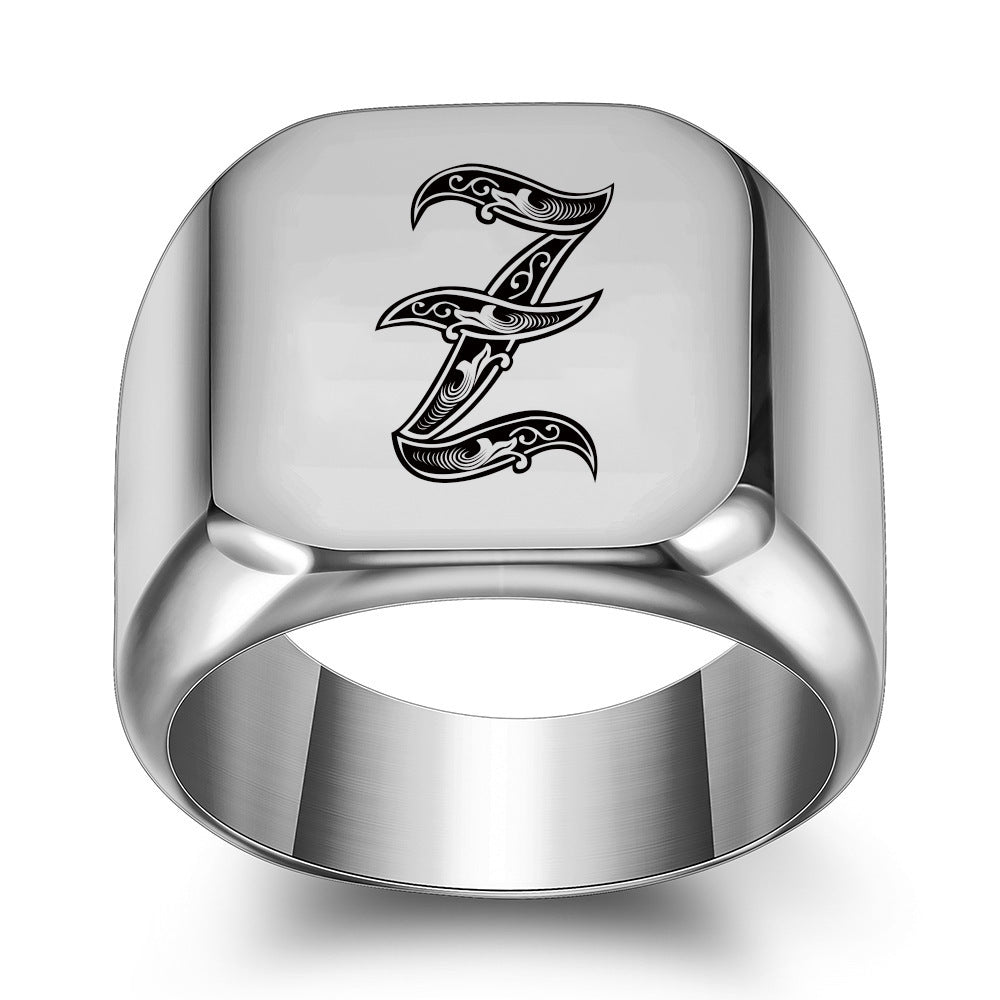 Mens Initial Letter Ring Titanium Steel Retro Alphabet Band Personalized Durable High Quality Fashion Jewelry For Men