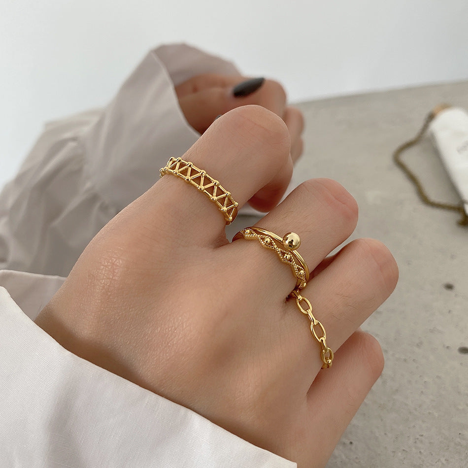 925 Sterling Silver Ring for Women Korean Jewelry Inlaid Silver Multi Bead Mesh Chain Drop Double Zirconium Single Row Diamond Rings and Bands