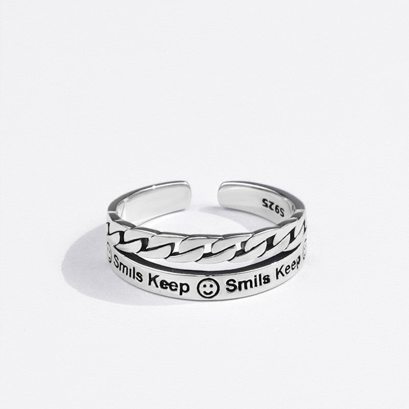 Womens Smiley Face Ring Plated Copper Jewelry Simple Band Ring Double Layer Statement Ring 9mm Wide Fashion Accessory