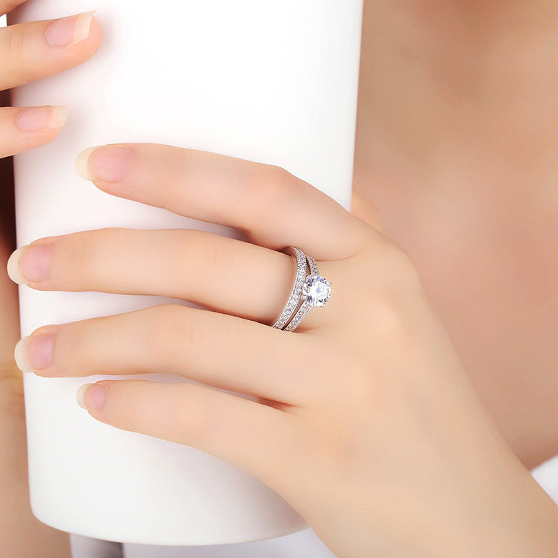 Copper Inlaid Zircon Engagement Ring Geometric Design For Proposal Anniversary Wedding Fine Jewelry Shimmering Gleam