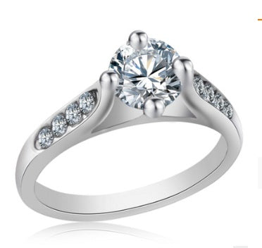 Copper Ring Platinum Plated Round Zircon Inlay Jewelry For Women Elegant Fashion Gift US Size 6 7 8 9 Color Silver Gold