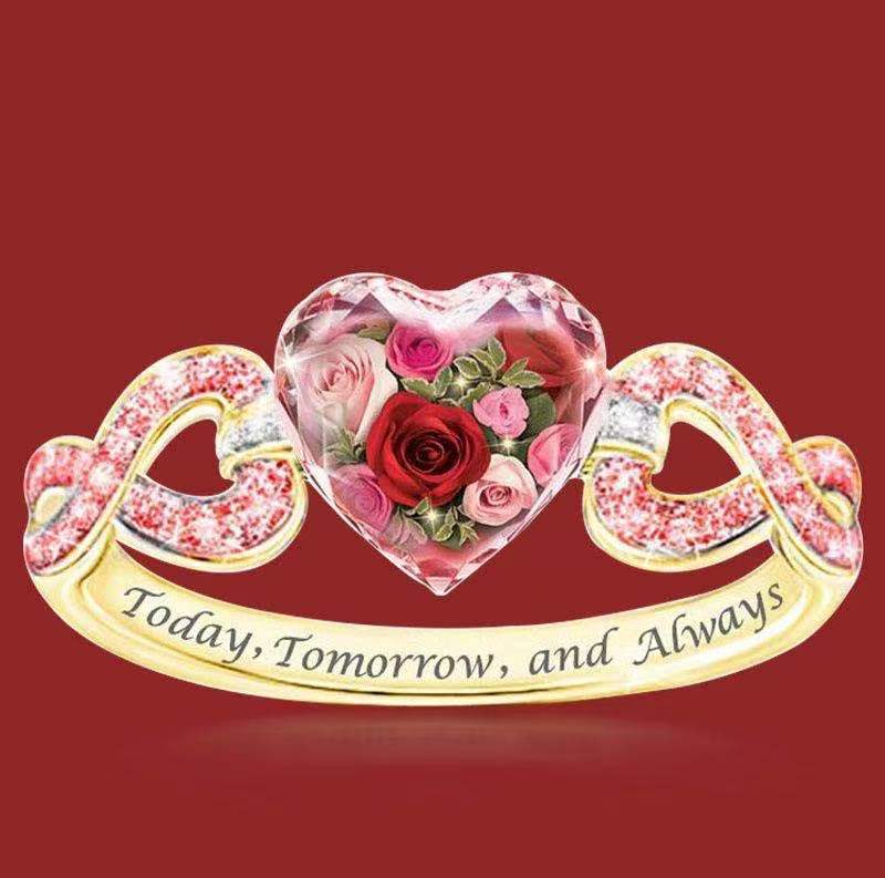 Womens Rose Heart Wreath Ring Electroplated Alloy Engagement Rings Wedding Band Promise Rings Anniversary Gift