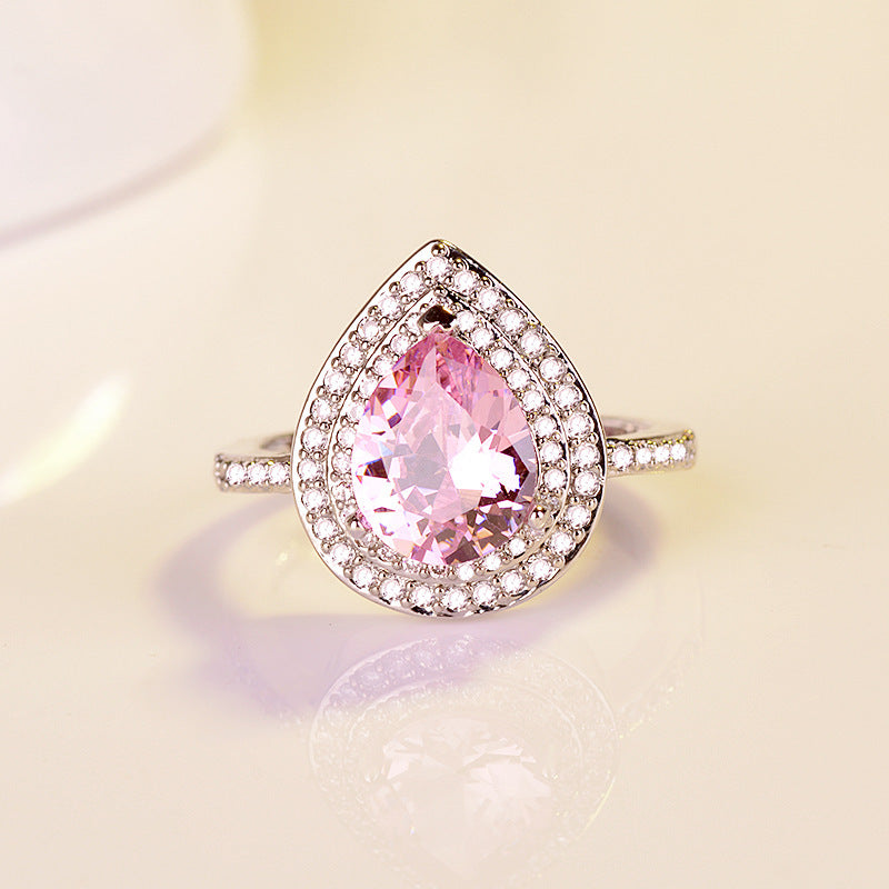 Blue Topaz Water Drop Pear Ring Sterling Silver Diamond Accented Gemstone Jewelry Gift For Her Elegant Sparkle