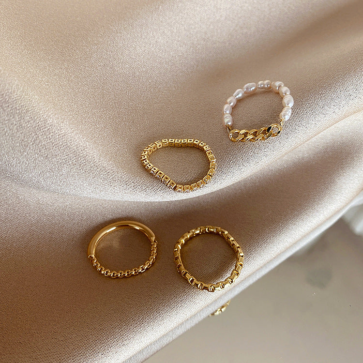 Womens Vintage Ring Set With Freshwater Pearl Zircon Design