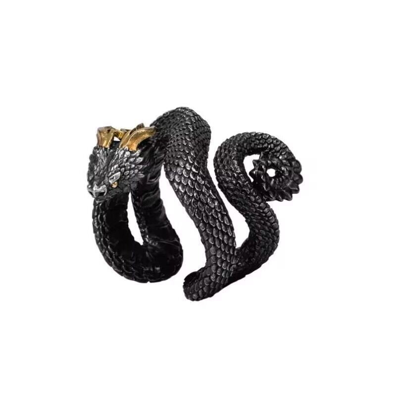 3D Snake Ring Open Mouth Design Electroplated Alloy Ring Two Tone Finish Geometric Shape Punk Jewelry For Everyday Wear