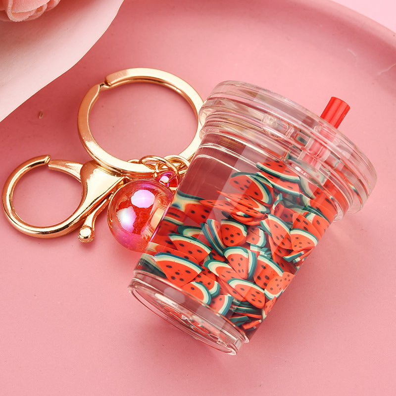 Acrylic Keychain Pendant With Fruit Chip And Milk Bottle Beads Pastoralist Style Cute Accessory For Bags Purse