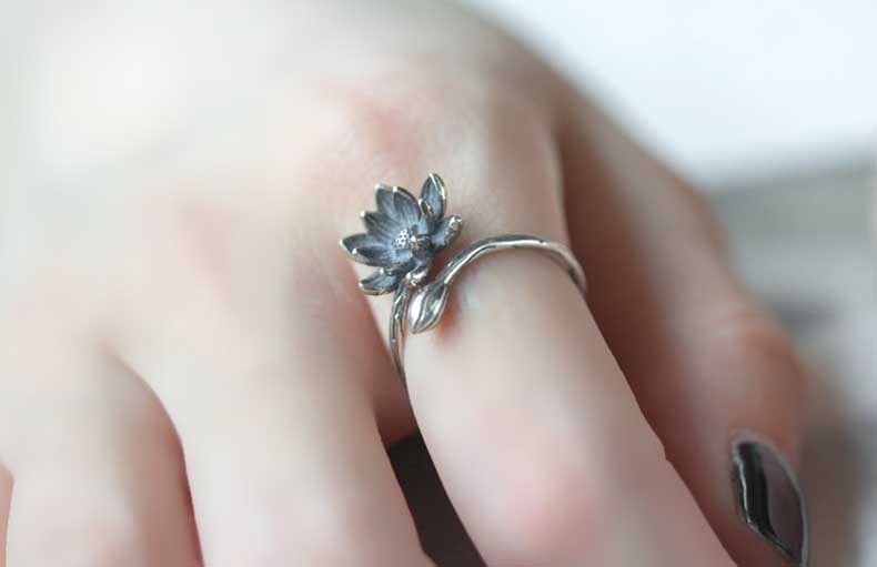 Sterling Silver Anemone Ring Thai Korean Style Adjustable For Women Fashion Jewelry Ethnic Retro Style Vintage