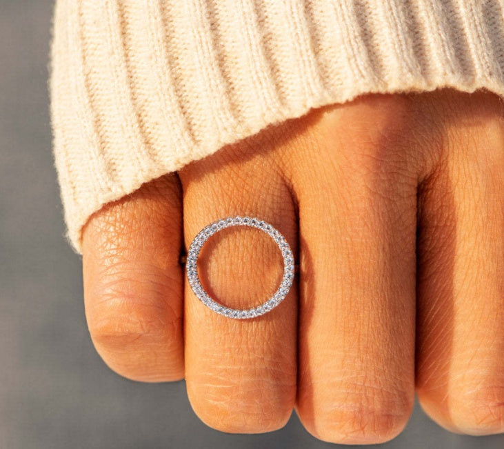 Womens 925 Sterling Silver Ring With Diamond Circle Geometric Design Elegant Fashion Jewel Individually Packed