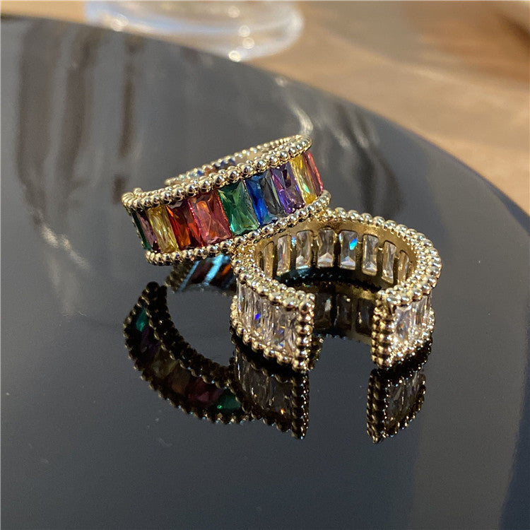 Womens Simple And Versatile Niche Rainbow Flashing Diamond Ring Fashion Jewelry Gift For Everyday Wear Chic So