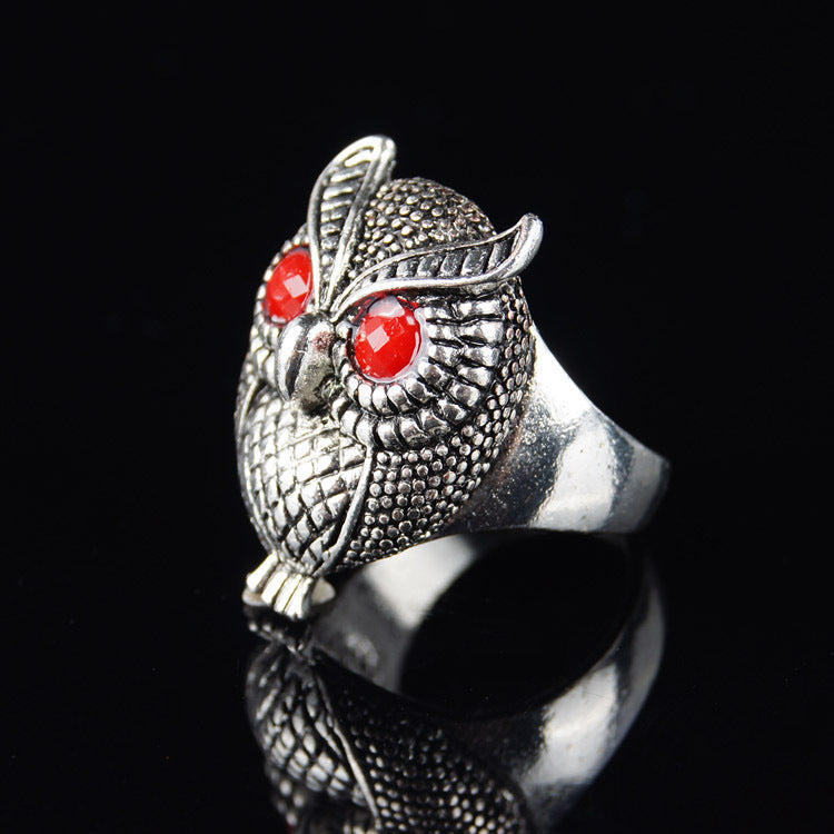 Alloy Owl Ring Unisex Simple Fashion Statement Piece With Owl Design Black Red Sapphire Jewelry For Daily Wear