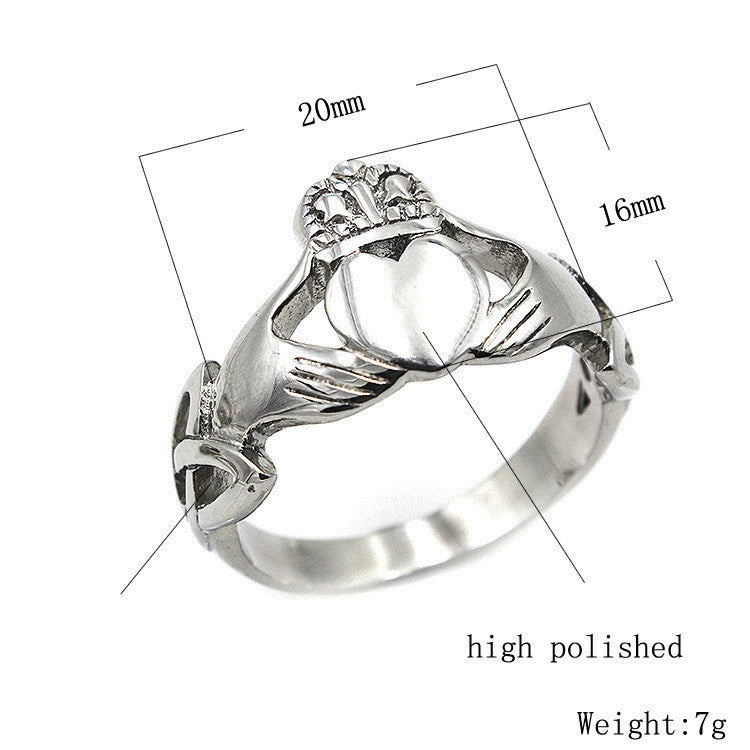 Men's Vintage Titanium Steel Ring with Crown and Heart Design European American Retro Geometric Ring Band Gift for Him Anniversary Jewelry