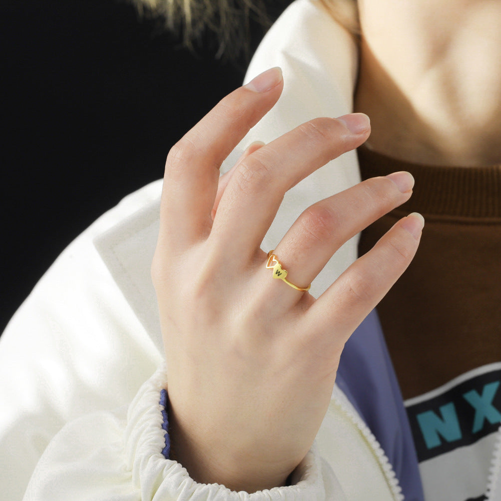 18K Gold Plated Stainless Steel Ring With Double Love Letter Design For Women Fashion Jewelry Non Fading Everyday Wear