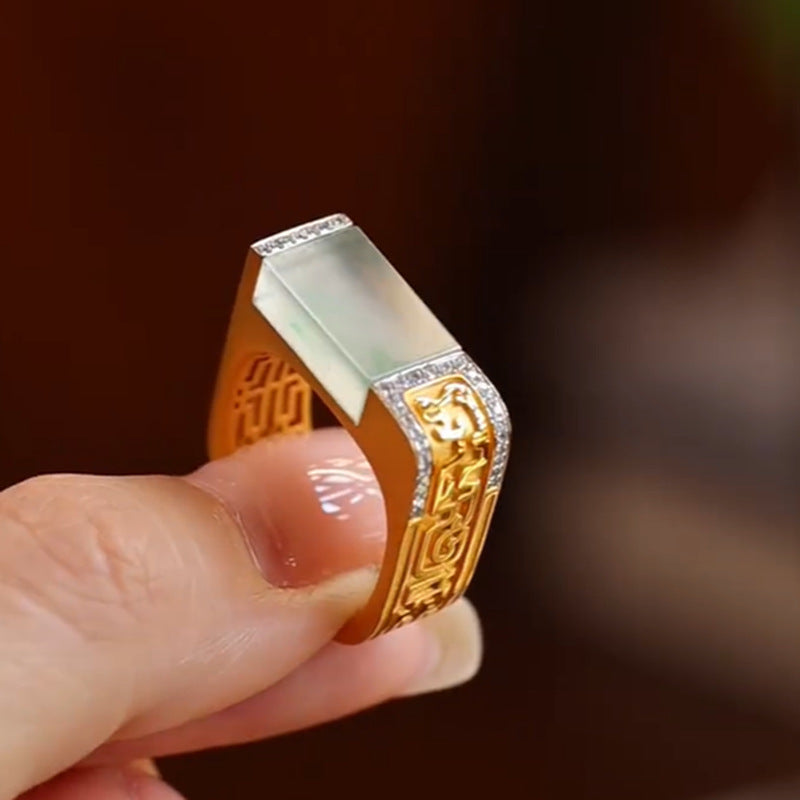 Unisex Square Ring Retro Alloy Jasper Ring Vintage Style British Seal Ring Gift For Men Women US Size 7 9 Classic Look