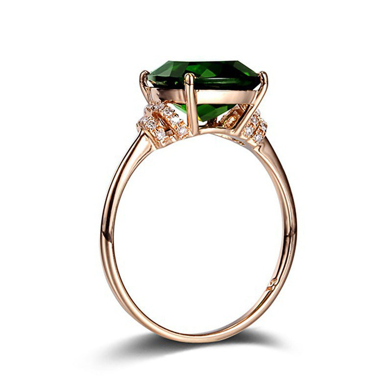 Simple Atmosphere With Green Tourmaline Crystal Ring Copper Gold Plated Inlaid Gems Emerald Size 6 7 8 9 10 Adjusted