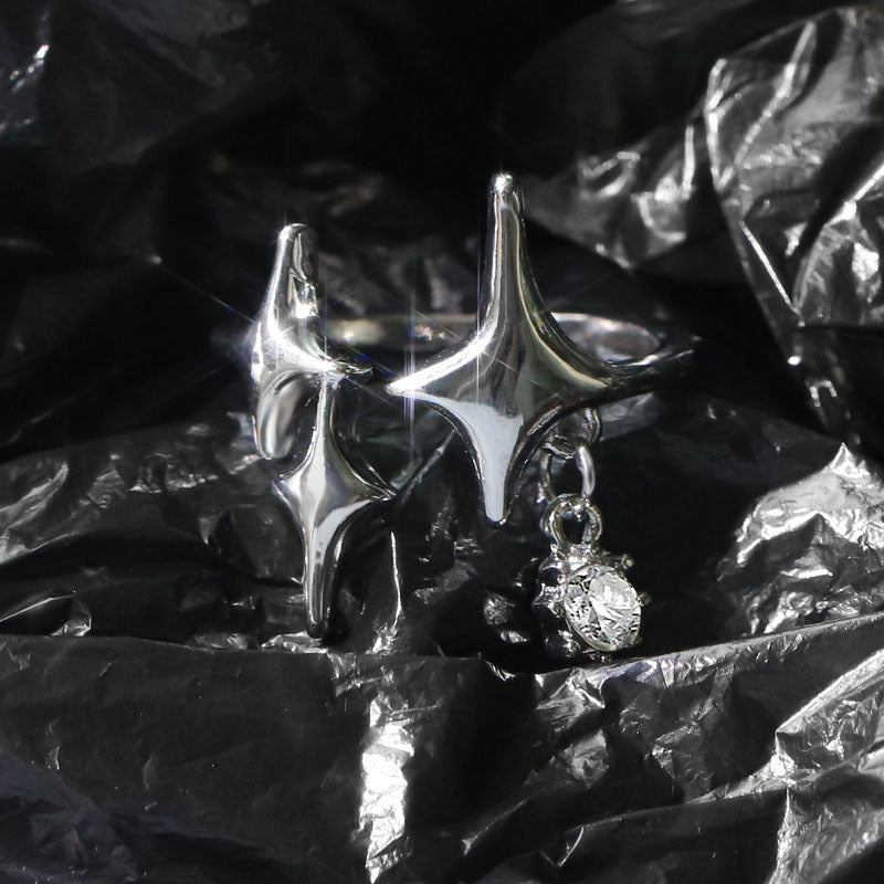 Adjustable Four Pointed Star Geometric Alloy Ring With Artificial Gemstones For Women Elegant Jewelry For Women