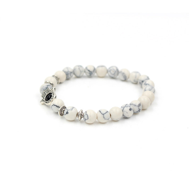 Natural Stone Beaded White Turquoise Bracelet For Women Palm Style Jewelry Gift For Her Elegant Handcrafted Accessory