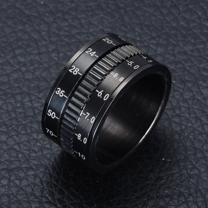 Mens Rotatable Camera Lens Ring Titanium Steel Electroplated Durable Fashion Accessory European And American Style Black