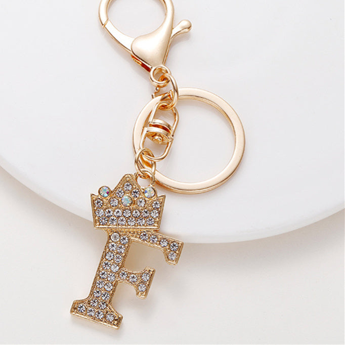 Alphabet A To Z Keychain With Diamond Accents Zinc Alloy Metal Letter Charm For Bag And Keys Daily Use Pendant