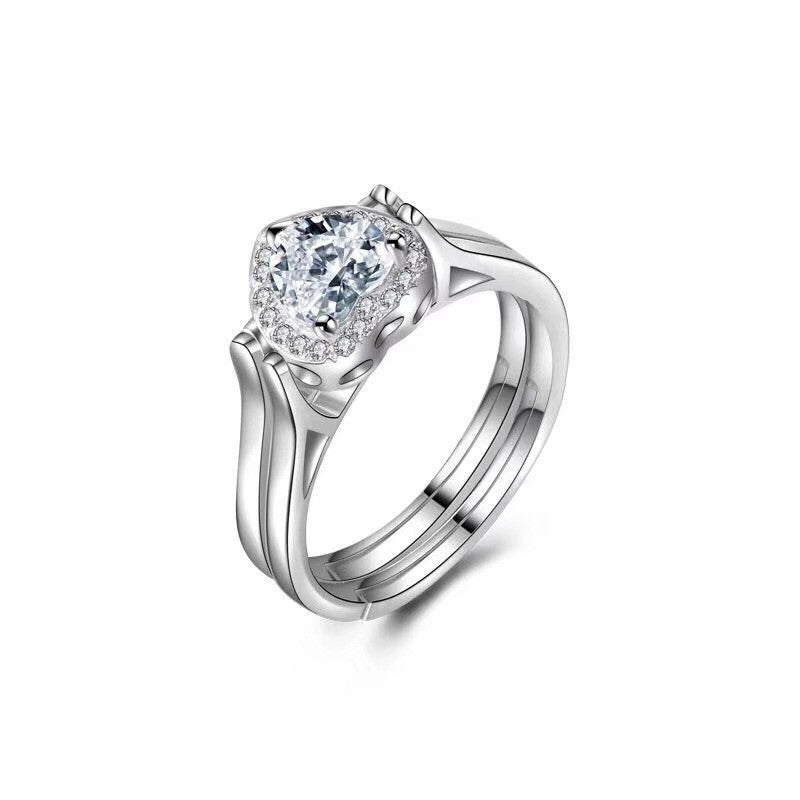 Adjustable Copper Ring Heart Design With Alloy Gemstones Electroplated Finish Fashion Jewelry Gift For Her Gift