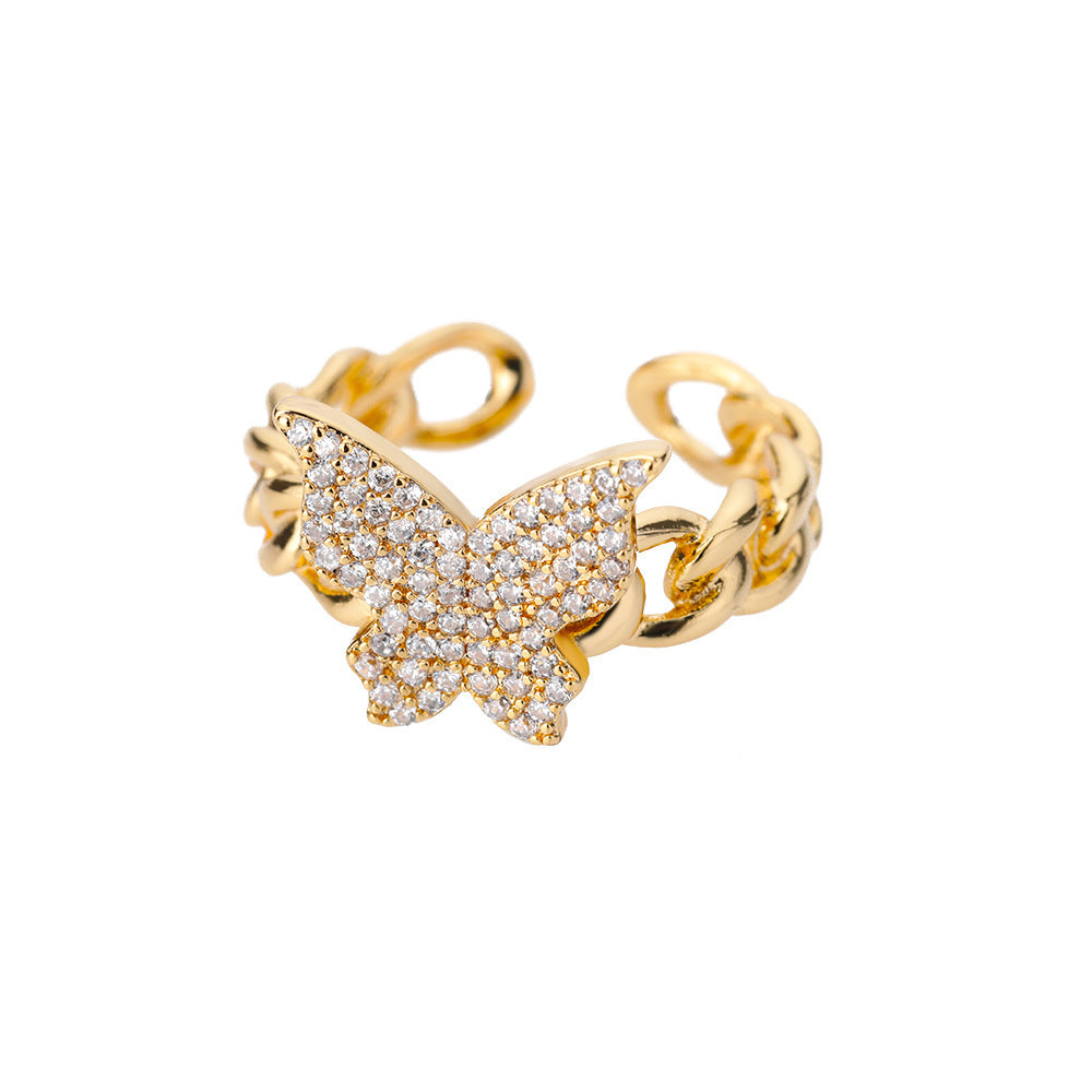 Womens Adjustable Opening Ring Gold Copper Zircon Hollow Design Fashion Ring For Women Elegant Jewelry Classic