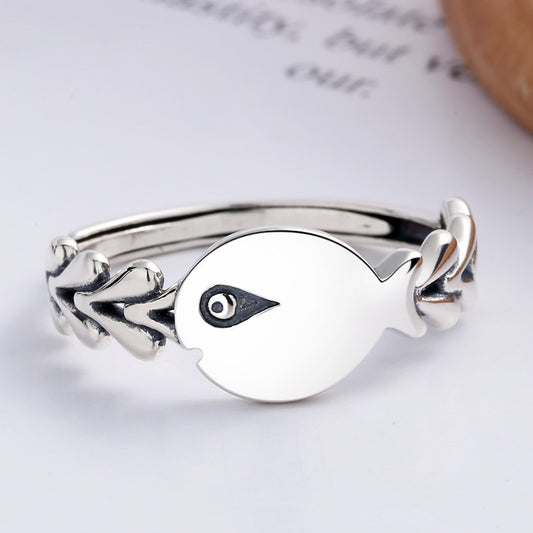 Womens Silver Fish Ring Adjustable Opening Unique Design Face Width 0 9cm Individually Packed Jewelry Gift Box
