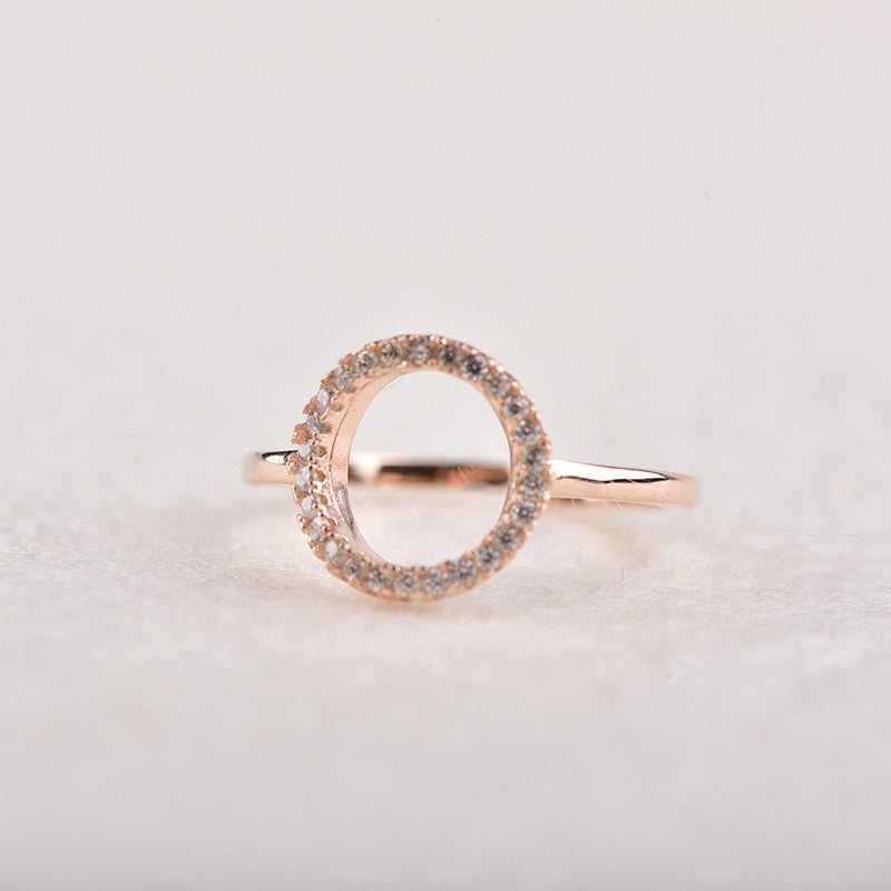 Womens Ring Micro Set Zircon Adjustable Opening Sterling Silver Inlaid Gemstones Ring For Her White Rose Gold Plated