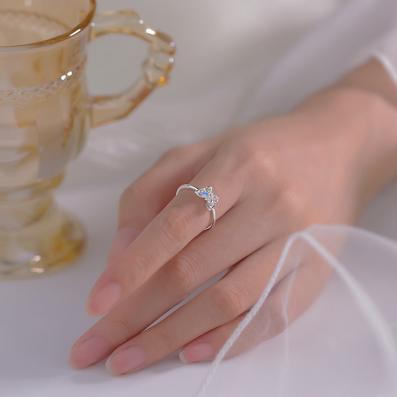 Adjustable Copper Ring Open Butterfly Zirconia Jewelry