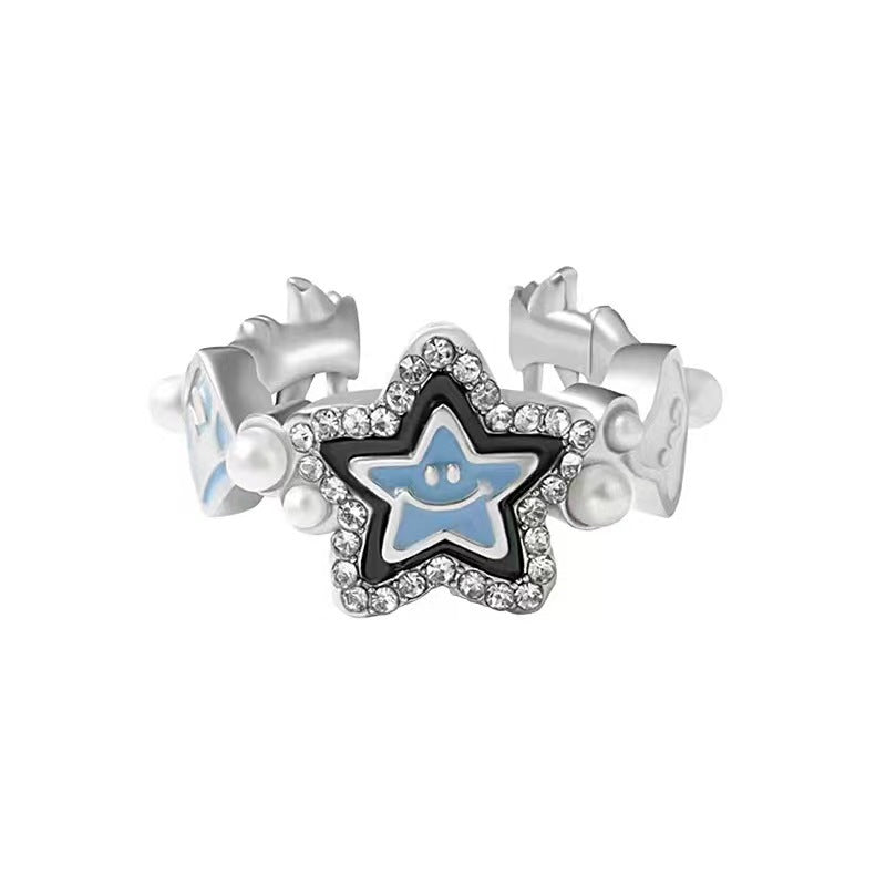 Adjustable Star Ring Gold Plated Alloy Inlaid Stones And Semi Precious Gems Lucky Star Fashion Accessory Women