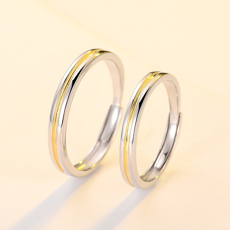 Sterling Silver Rings For Couples Geometric Design Electroplated Matching Bands Perfect Travel Gift For Couples