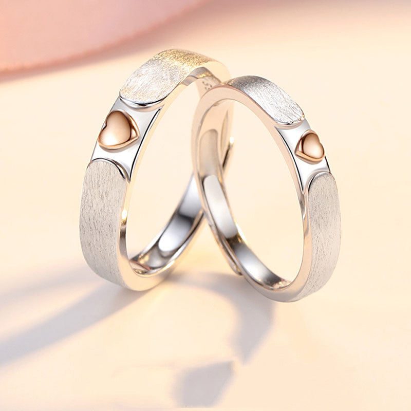 Couple Sterling Silver Heart Rings for Him and Her Adjustable Open Wedding Bands Anniversary Jewelry Sparkling