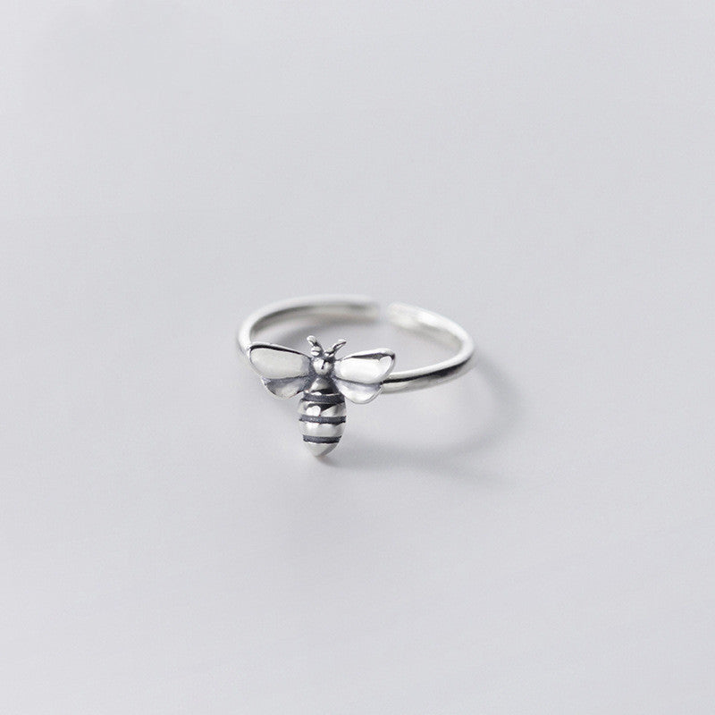 Vintage Bee 925 Silver Ring Adjustable Opening Women Jewelry Fashion Statement Ring Party Ring Trendy Everyday