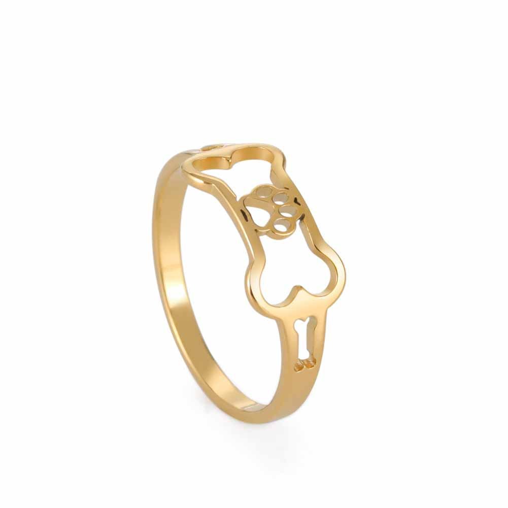 Womens Stainless Steel Animal Paw Print Ring Fashion Jewelry Gift Bone Footprint Rings Gold Steel For Women Or