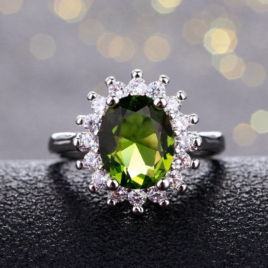 Zircon Sunflower Ring Copper Jewelry For Women Daily Wear And Special Occasions Elegant Durable Gift Olive Green Finish