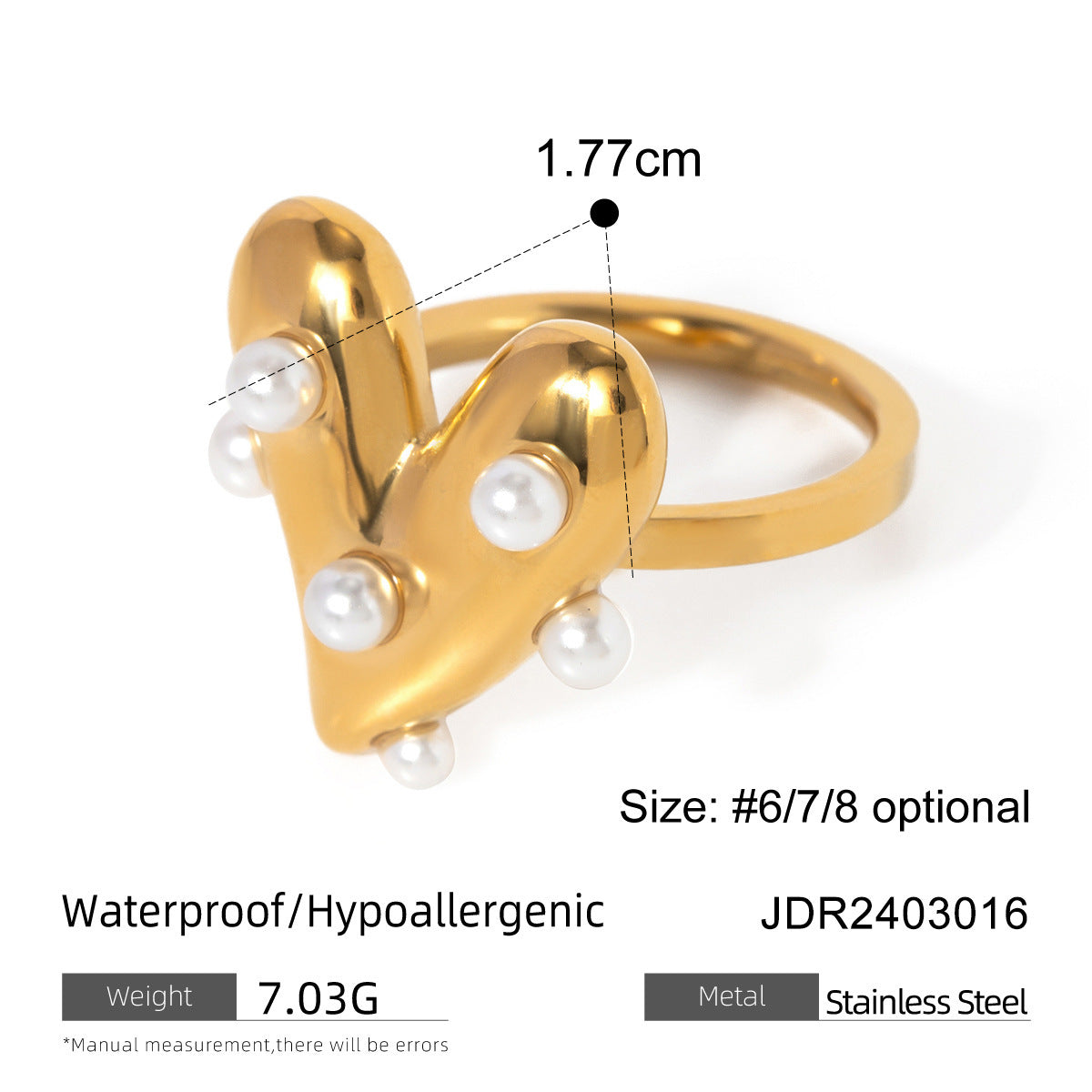 18K Gold Stainless Steel Ring Internet Celebrity Same Love Sticky Plastic Pearl