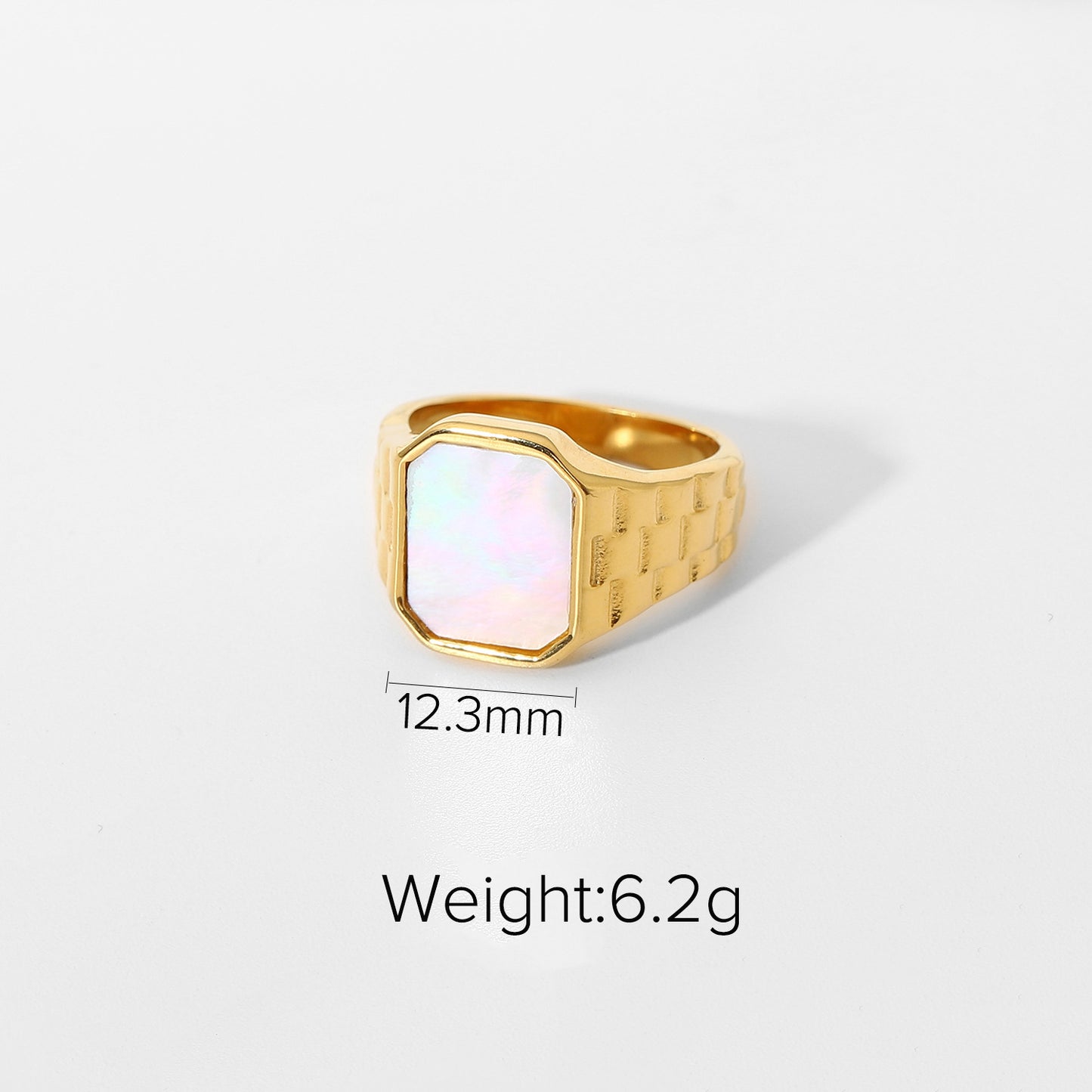 Stainless Steel Ring With Malachite Accent And White Shell Epoxy Inlay Gold Plated Rectangular Jewelry For Her