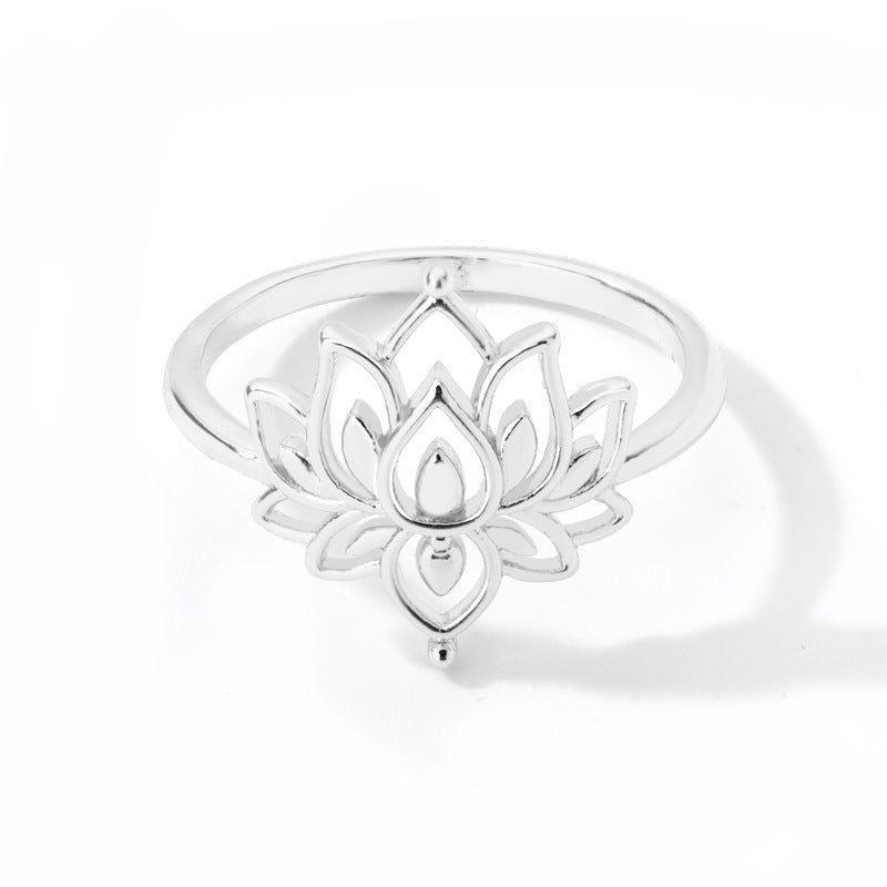Womens Brass Ring With Lotus Flower Cutout Fashion Jewelry Gold Or Silver Size 7 Gift For Women And Girls Collection