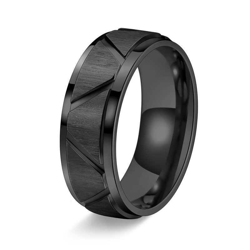 Men's 8mm Stainless Steel Ring With Flower Cross Sand Finish Silver Gold Black Sizes US6 to US12 Electroplated