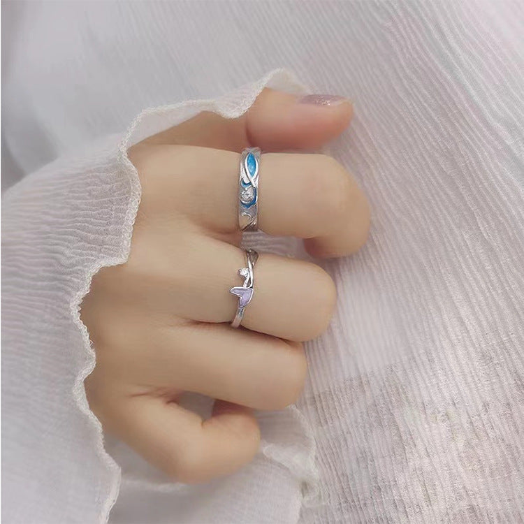 Wavy Fishtail Couple Ring Adjustable Copper Electroplated Whale Design For Women Beautiful High Quality New For