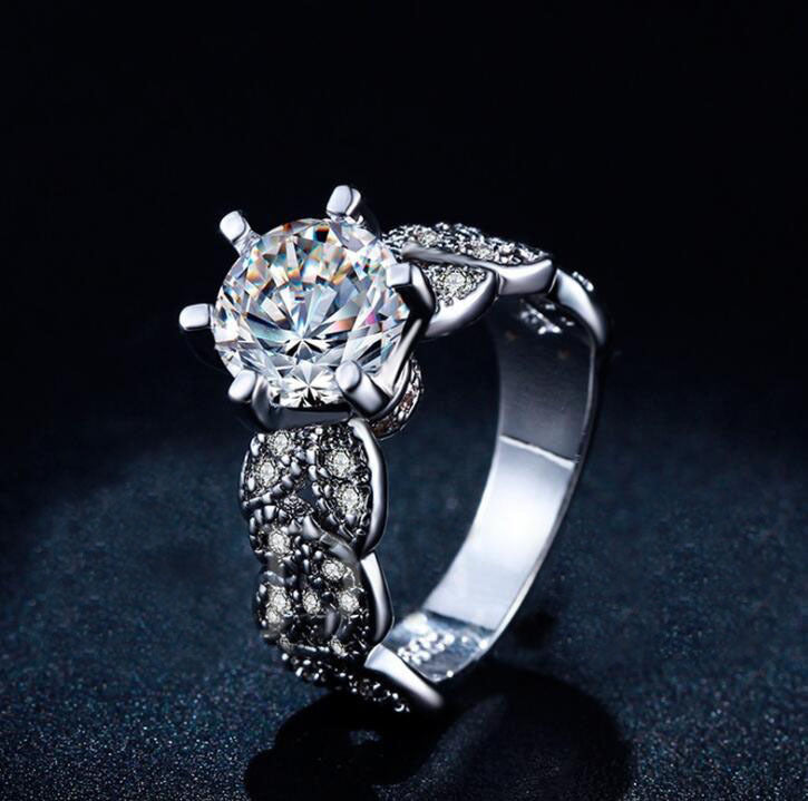 Zircon Ring Platinum Plated White Copper For Women Elegant Dress Jewelry With AAA Zircon Stone Size 6 7 8 9 US