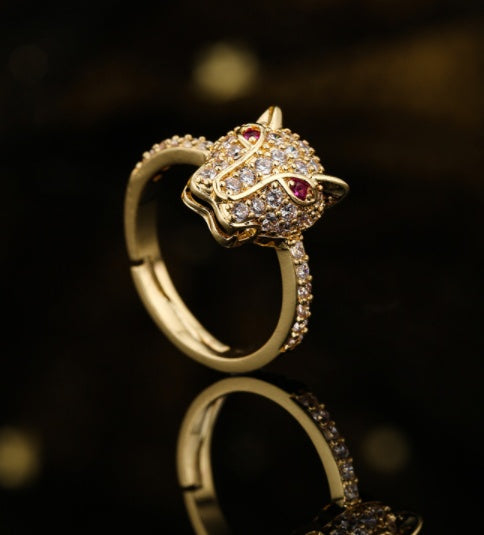 Leopard Zircon Open Ring Gold Plated Copper Brass Adjustable Dainty Fashion Jewelry For Women For Simple Style