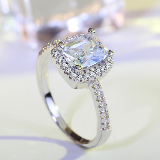 Zircon Ring With Simulated Diamond Brass And White Steel Band Jewelry For Everyday Wear For Elegant Daily Wear