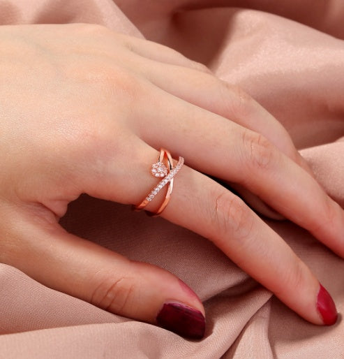 Adjustable Copper Geometric Ring With Micropaved White Zircons Unisex Gift For Weddings Travel And Jewelry Gift