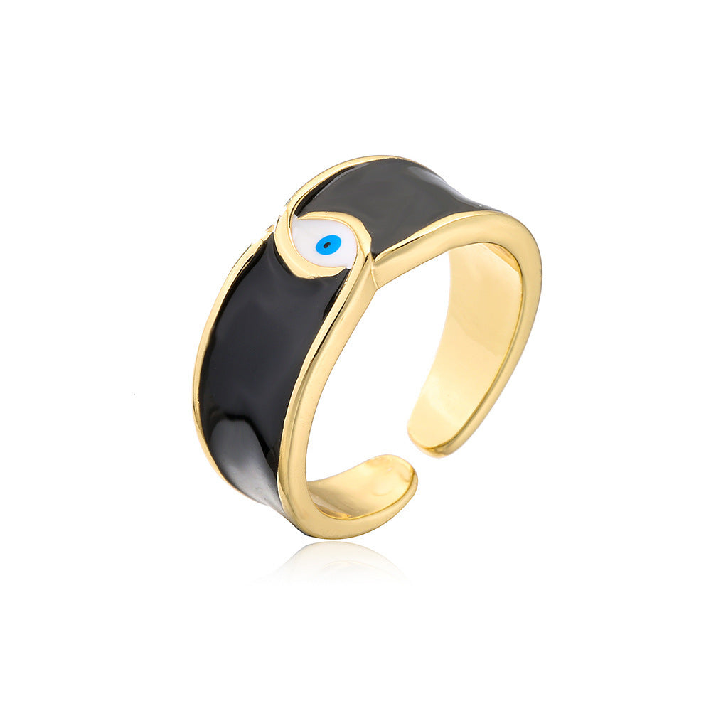 Copper Plated Gold Devil Eye Ring Zircon Adjustable Opening European American Fashion Jewelry New Design Women