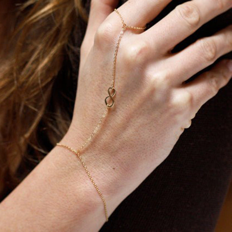 Womens Bow Finger Bracelet Hand Chain Alloy Jewelry 30cm