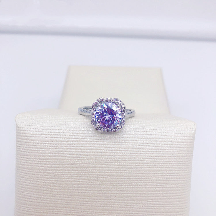 Womens Round Colored Gemstone Ring Copper Zircon Light Luxury Geometric Design Festival Holiday Jewelry Gift Holiday