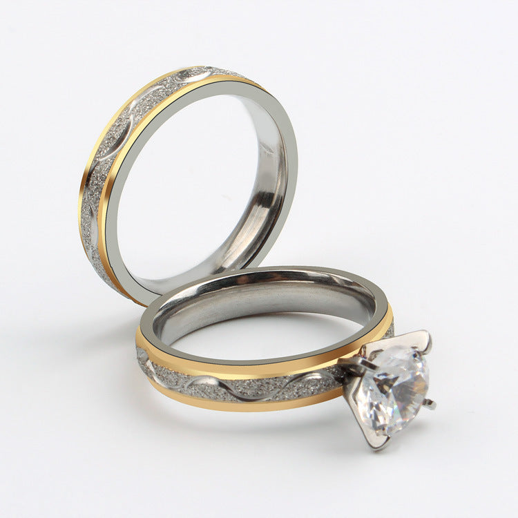 Womens Zircon Inlaid Titanium Steel Couple Ring Two Tone Gold Silver Jewelry Elegant Gifts For Couples Jewelry